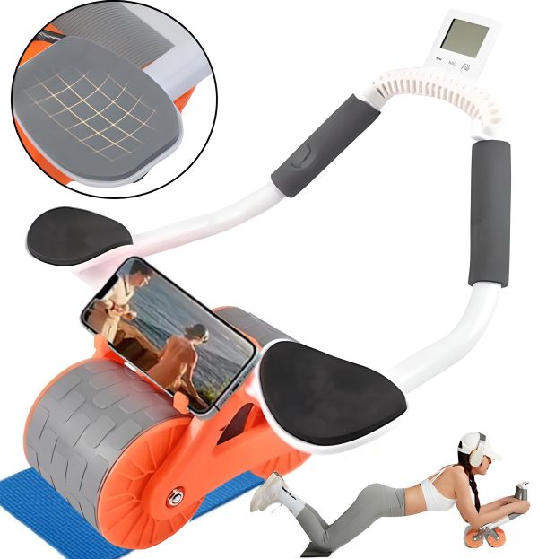 Автоматичний ролик тренажер Healthy Abdomen Wheel DL-431 для преса живота з відскоком і підтримкою ліктя з дисплеєм, коліщатко з килимком AND438