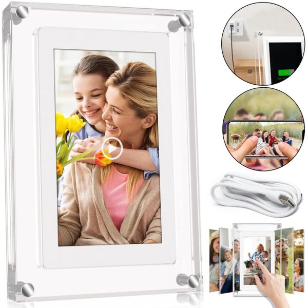 Цифрова акрилова фоторамка Photo Frame Frameo 5" 32 ГБ з Wi-Fi сенсорним IPS екраном розумна електронна рамка для фото і відео з годинником 5 дюймів