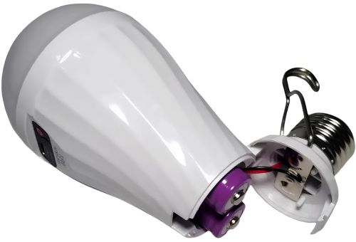 Светодиодная кемпинговая лампочка светильник LED Emergency Lamp Z-725 15W аварийный светильник в патрон E27 с аккумулятором 18650 и крючком CK8039