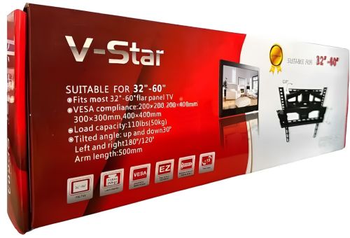 Настінний поворотний кронштейн V-STAR CP603 32 " -60 " похиле кріплення для телевізора на стіну, підвісний тримач для плазми 32-60 дюймів до 50кг Чорний