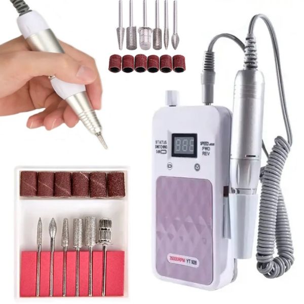 Професійний акумуляторний фрезер для манікюру і педикюру Portable Nail Drill YT-928 35000rpm обертів, апарат для обробки нігтів з насадками
