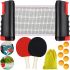 Набір для настільного тенісу Ping Pong Set XJ5902: комплект ракеток із висувною сіткою довжиною до 170 см, 6 м’ячів у чохлі для гри в пінг-понг, настільний теніс
