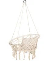 Підвісне крісло-гойдалка Outtec Boho XXL O-66488 120x80x60 см плетена садова гойдалка, бразильський гамак для дому та тераси до 150 кг Бежевий