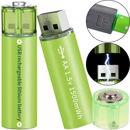 Акумуляторні батареї USB АА FlyCat 1.5 V 1500 mAh 2шт, пальчикові акумулятори батарейка 1500 маг зарядка від юсб в кейсі зелені