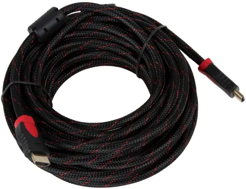 Посилений кабель Hdmi to Hdmi 15м 1080p в обмотці, кабель-подовжувач HDMI-HDMI 15m 15 m 15 м 15 м для монітора і телевізора в обплетенні Чорно Червоний