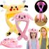Светящаяся Зверошапка Bambi, Pikachu ZB-15 с длинными двигающимися ушками и светодиодной LED подсветкой, детский карнавальный головной убор игрушка ZB-16