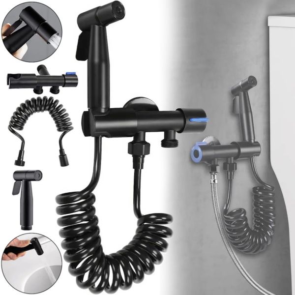 Набір для гігієнічного душу Handheld bidet Sprayer Set AA22 - 2 чорний ручний змішувач лійка з тримачем і шлангом з нержавіючої сталі для біде