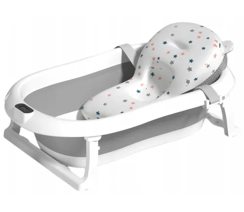Складная детская ванна для купания Smart Babyhood BH-334G раскладная ванночка для младенцев с LED термометром, подушкой и ручкой для душа Серая