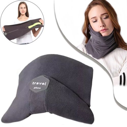 Дорожня подушка-шарф для шиї Supretto Travel Pillow для подорожей, туристична флісова подушка в дорогу і для сну в машину сіра