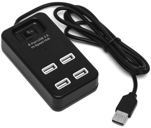 Разветвитель Hi-Speed Hub 4 Port USB 2.0 P-1601 хаб концентратор с выключателем на 4 юсб порта до 480 Мбит/с для компьютера и ноутбука Черный