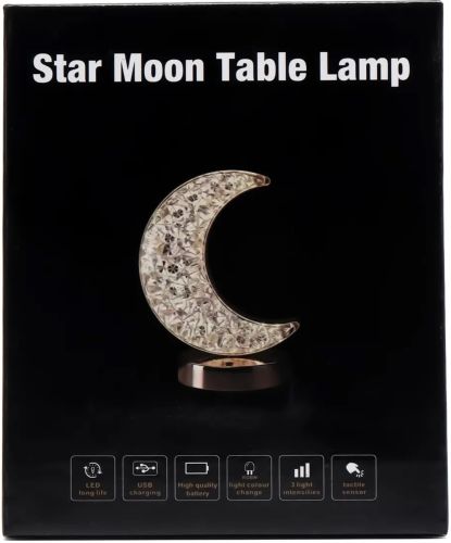 Настільна лампа-нічник Star Moon Table Light 17 сенсорний нічник місяць, Світлодіодна лампа світильник з кристалами на акрилової підставці 3 режими