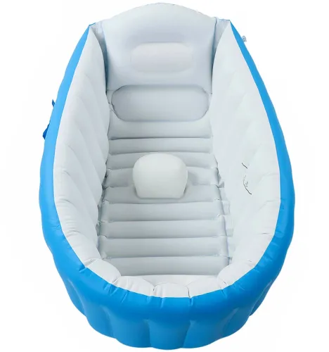 Надувна дитяча ванна для купання Intime Baby Bath Tub JS033 протиковзка ванночка з подушкою, зливом і ножним насосом для малюків AND1440