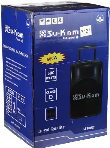 Акумуляторна колонка караоке Su-Kam BT-100D 500W USB AUX SD портативна акустична Bluetooth система з бездротовим мікрофоном 12V/220V Чорна