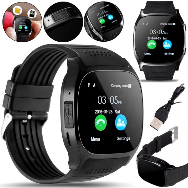 Наручний Смарт годинник Smart Watch T8 Black c камерою, диктофоном і фітнес трекером, акумуляторний розумний Bluetooth годинник з пульсоміром Чорні