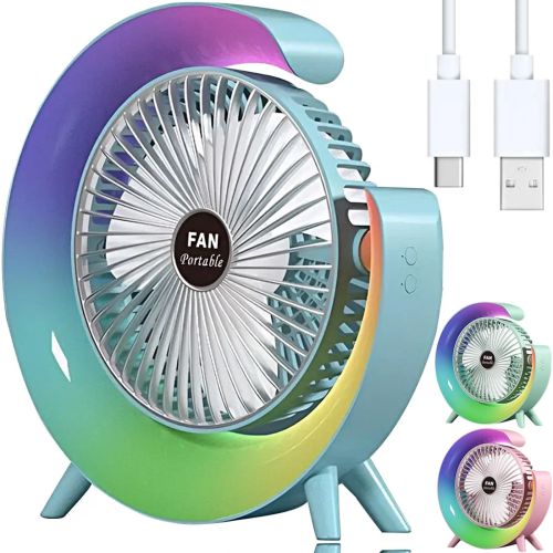 Настільний акумуляторний вентилятор Colorful Desktop Fan FH - 668 зі світлодіодним RGB підсвічуванням 5W, що обертається бездротової охолоджувач повітря