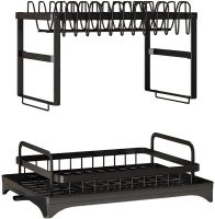 Дворівнева настільна сушарка для посуду Dish Drying Rack з автоматичним зливним піддоном, стелаж на 2 яруси для сушіння і зберігання Чорна
