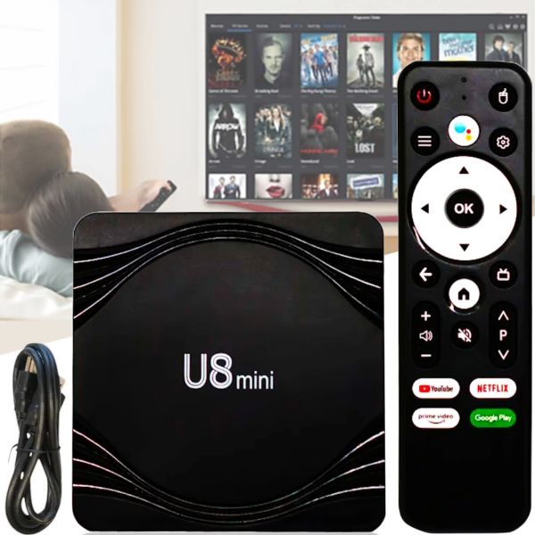Смарт приставка Smart TV Box U8 Mini 4Gb/32GB Android з пультом, ТВ медіаплеєр 4K Андроїд з вбудованим Wi-Fi модулем для телевізора Чорна