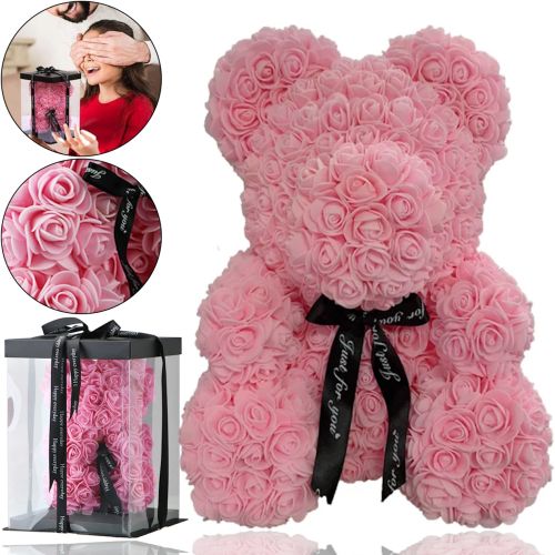 Маленький ведмедик з штучних 3D троянд Teddy Bear de Luxe 25 см Pink, Рожевий ведмідь Тедді