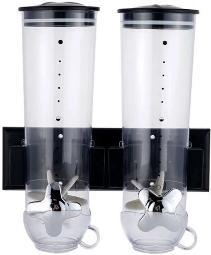 Настенный двойной диспенсер для хранения круп Double Dispenser 2 дозирующих цилиндра, емкость для сыпучих продуктов с дозатором и порционной чашей 