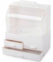 Настільний органайзер для зберігання косметики Cosmetic Storage Box GW-880 косметична поличка 4 секції з висувними ящиками і ручкою Біла