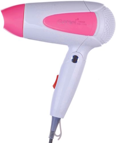 Складаний дорожній фен GEMEI GM-1756 Pink портативний для укладання і сушіння волосся зі збірною ручкою, насадкою і терморегулятором 1200W Рожевий