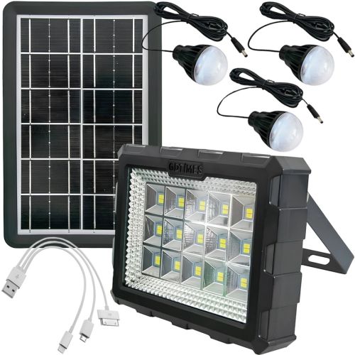 Переносна сонячна станція GDLite GD-106 портативний LED ліхтар прожектор з 3 лампами і повербанком на сонячній батареї 4000 мАг GDTimes ZB-28