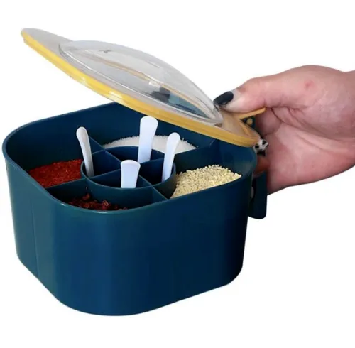 Кухонний органайзер для зберігання приправ Seasoning Spice Box AT-X03 контейнер для сипучих продуктів на 4 відділення, диспенсер для спецій Синій