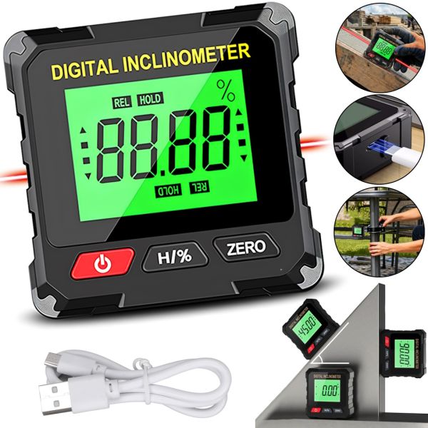 Цифровий кутомір інклінометр Digital Inclinometer VC720 з лазером на 2 лінії і магнітом, електронний лазерний рівень для вимірювання кута нахилу