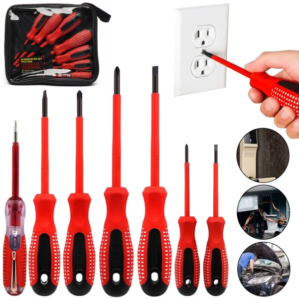 Набір діелектричних викруток Screwdriver Set 7653 7 предметів, ручний комплект інструментів з діелектричним покриттям у чохлі для захисту від струму