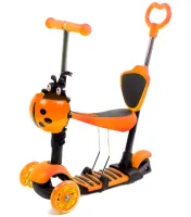 Трехколесный детский самокат беговел Scooter FYS-2864 Orange 5 в 1 со складным сиденьем, родительской ручкой и светящимися колесами Оранжевый