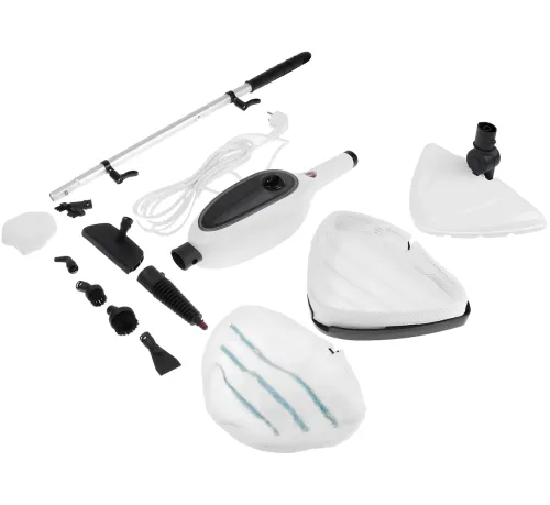 Ручна парова швабра Steam Mop PR-355 12-в-1, 300 мл — пароочищувач високого тиску з баком для води та насадками для прибирання та миття підлоги, що працює від мережі