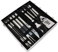 Набір для мангала в кейсі BBQ Tools Set AL-10 10 в 1 43х21х8 см Шашличний комплект з нержавіючої сталі для гриля і барбекю в алюмінієвій валізі