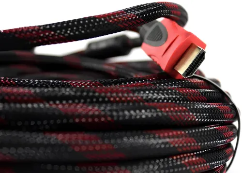 Посилений кабель Hdmi to Hdmi 15м 1080p в обмотці, кабель-подовжувач HDMI-HDMI 15m 15 m 15 м 15 м для монітора і телевізора в обплетенні Чорно Червоний