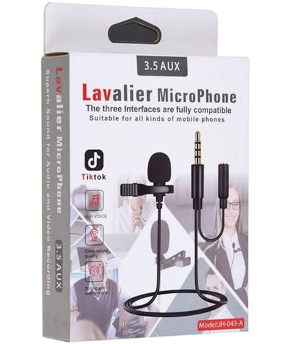 Мікрофон петличка для телефону Lavalier Micro Phone JH-043 - a 3.5 AUX провідна нагрудна петличка з затиском кліпсою і роз'ємом для навушників Чорна