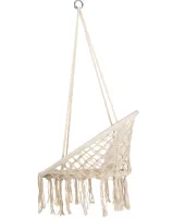 Підвісне крісло-гойдалка Outtec Boho XXL O-66488 120x80x60 см плетена садова гойдалка, бразильський гамак для дому та тераси до 150 кг Бежевий