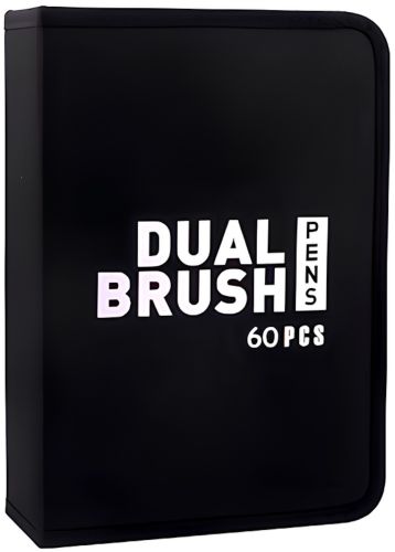 Набір акварельних маркерів-лінерів для малювання Dual Brush 60 шт комплект двосторонніх скетч маркерів кистей на водній основі в пеналі 60 кольорів