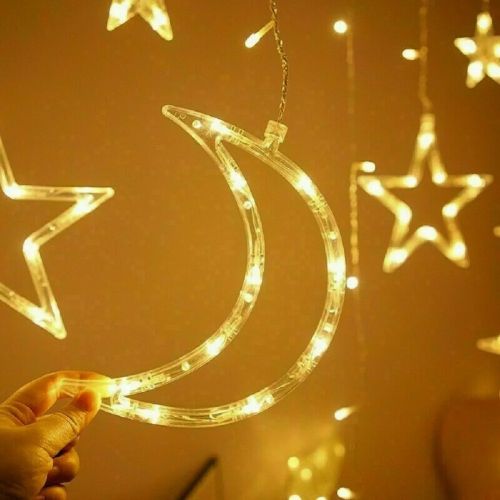 Внутрішня гірлянда штора Місяць Зірки Star Moon Style теплий білий 2.5х1 м 138 LED діодів WW, Світлодіодна гірлянда-Завіса на вікно 2. 5мх1м 220V