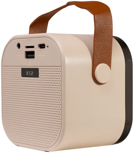 Детский беспроводной караоке Speaker K12 Bluetooth 2 в 1 светодиодная портативная колонка с микрофоном, RGB подсветкой и Wi-Fi на аккумуляторе Бежевая