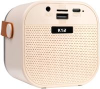 Детский беспроводной караоке Speaker K12 Bluetooth 2 в 1 светодиодная портативная колонка с микрофоном, RGB подсветкой и Wi-Fi на аккумуляторе Бежевая