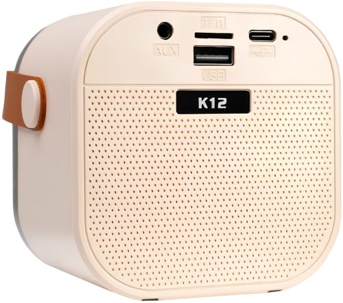 Детский беспроводной караоке Speaker K12 Bluetooth 2 в 1 светодиодная портативная колонка с микрофоном, RGB подсветкой и Wi-Fi на аккумуляторе Бежевая