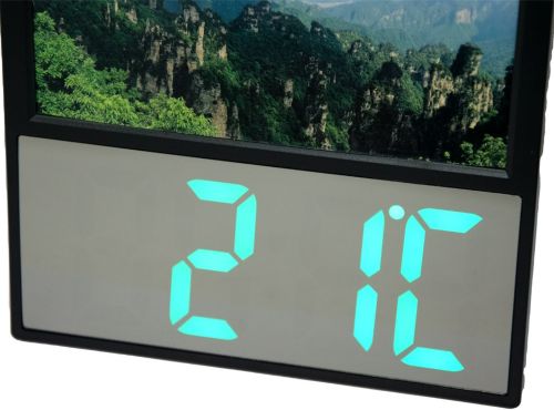Настільні електронні годинники з фоторамкою DS-6608 із зеленою LED підсвічуванням, світлодіодні дротові з будильником і термометром від мережі чорні