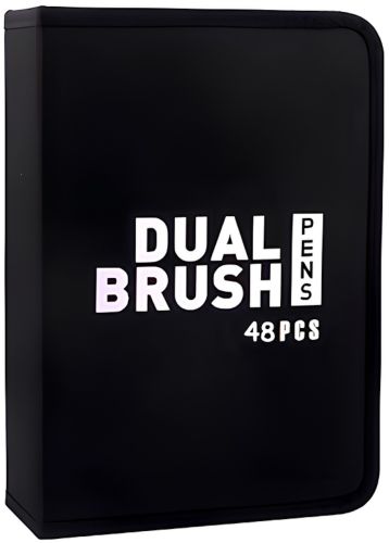 Набор акварельных маркеров-линеров для рисования Dual Brush 48 шт комплект двухсторонних скетч маркеров кистей на водной основе в пенале 48 цветов 