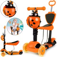 Трехколесный детский самокат беговел Scooter FYS-2864 Orange 5 в 1 со складным сиденьем, родительской ручкой и светящимися колесами Оранжевый