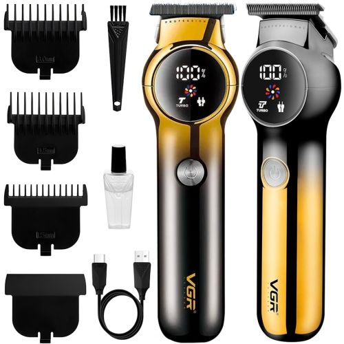 Акумуляторна машинка для стрижки волосся VGR V-989 5W 3 змінні насадки, бездротовий чоловічий тример для окантовки бороди і вусів з LED дисплеєм USB