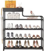 Обувница с полкой для аксессуаров Araqel Shoe Rack стеллаж органайзер для хранения обуви 60х21x78 см металлическая стойка на 5 полок в прихожую Черная