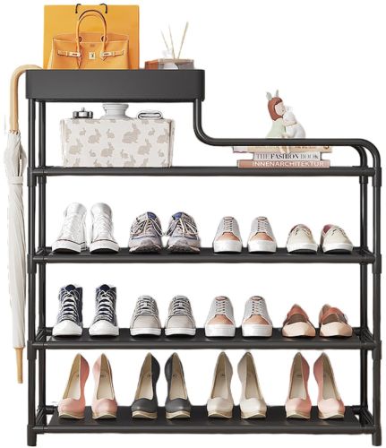 Обувница с полкой для аксессуаров Araqel Shoe Rack стеллаж органайзер для хранения обуви 60х21x78 см металлическая стойка на 5 полок в прихожую Черная