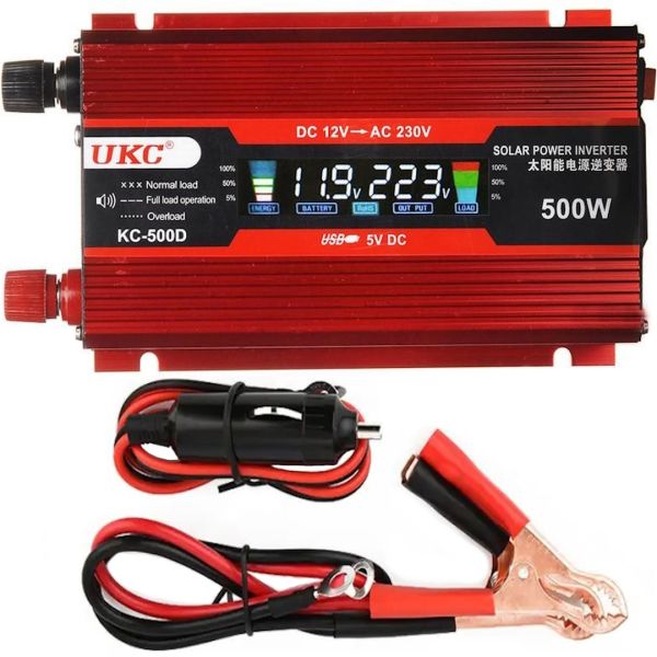Автомобільний інвертор UKC AC/DC 12V-220V 500W KC-500D авто перетворювач напруги струму з LCD дисплеєм від прикурювача, акумулятора з екраном