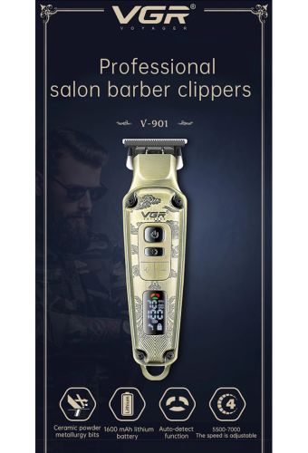 Акумуляторна машинка для стрижки волосся VGR V-901 5W бездротовий чоловічий тример для стрижки і окантовки бороди і вусів зі змінними насадками V901