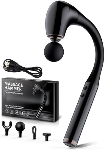 Ручной перкуссионный массажер Massage Hammer MP-930 4 насадки, беспроводной изогнутый массажный пистолет для всего тела на аккумуляторе JA-G4