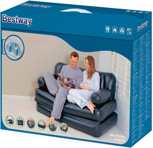 Надувне двоспальне ліжко трансформер Bestway 75054 диван 5 в 1 з подвійним матрацом і підлокітником 188x152x64 см диван-ліжко з відкидною спинкою